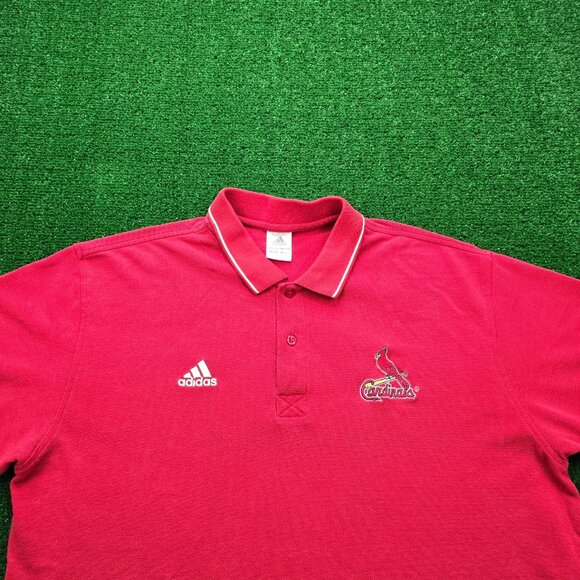 St Louis Cardinals Polo Shirt Mens Large Red Vintage Adidas MLB Baseball Sports - Picture 2 of 8